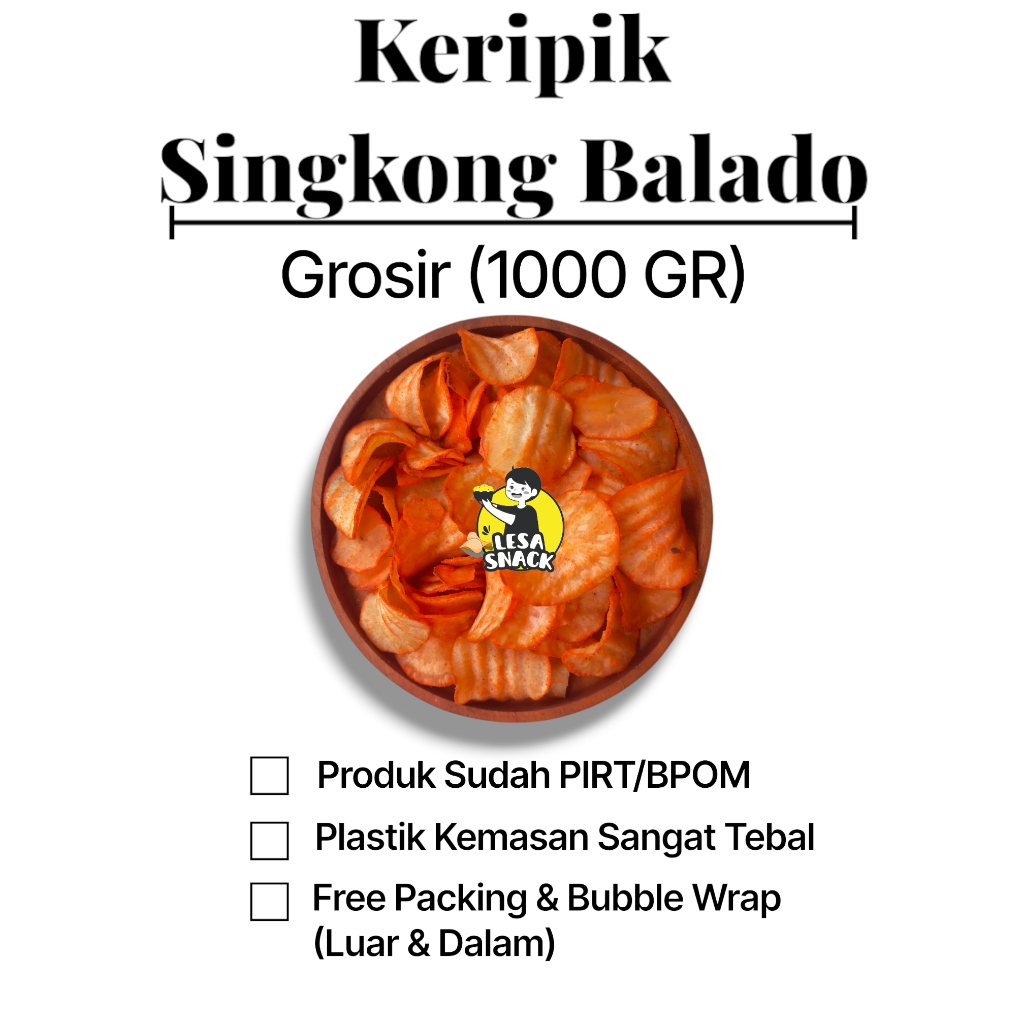 

Keripik Singkong Bumbu Balado Snack Kiloan Rasa Gurih & Renyah Kemasan 1 KG