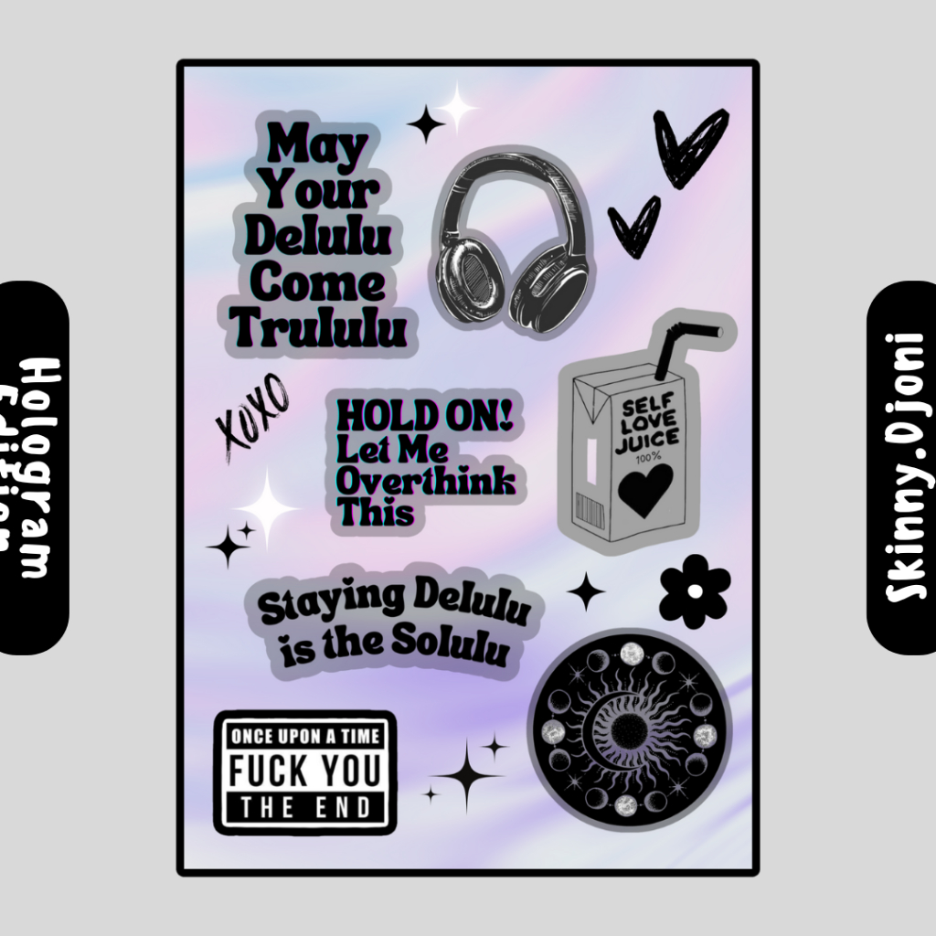 

Sticker Sheet by Skinny.Djoni - Delulu Packs - Hologram Sticker - Sticker Aesthetic / Sticker Laptop / Sticker Tumblr / Sticker Helm / Sticker Binder / Sticker Vinyl