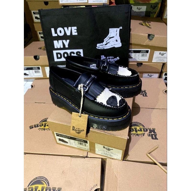 SEPATU BOOTS WOMEN DR MARTENS ADRIAN SNAFFLE BLACK COW PRINT ORIGINAL 100% BNIB RESMI