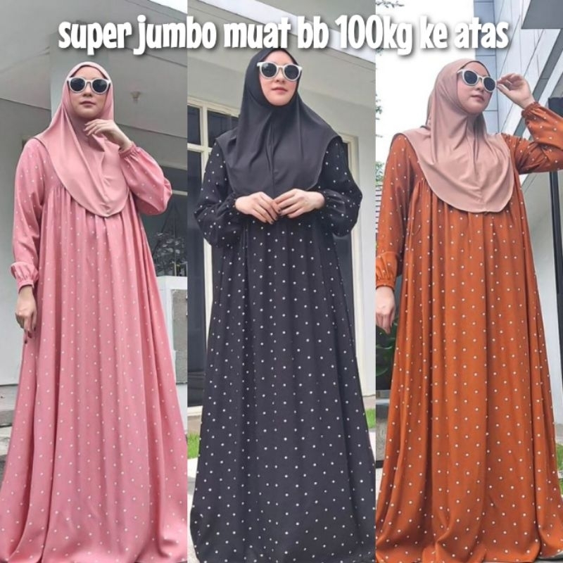 GAMIS POLKADOT  SUPER JUMBO ADEM  MENYERAP KERINGAT LD 130-140- 150-160-170 CM (muat  bb 100kg - 140