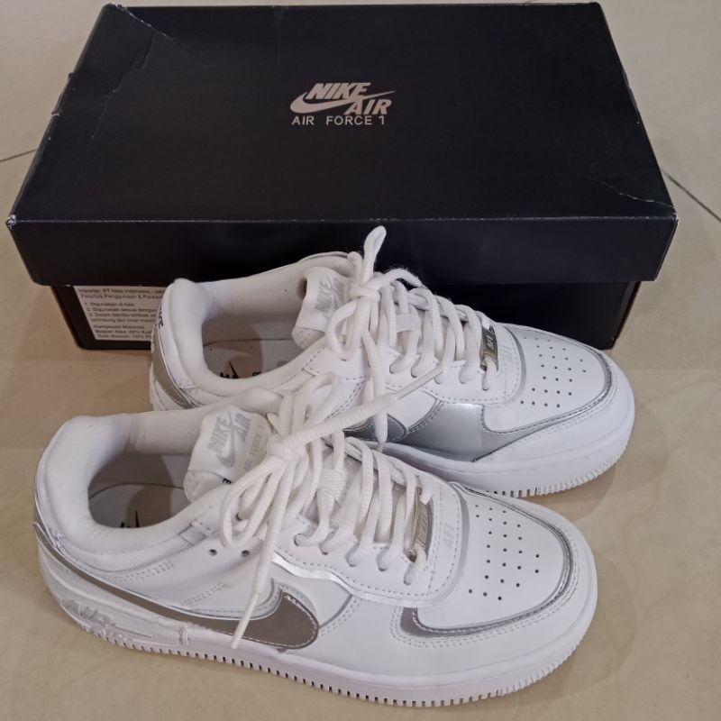 Sepatu Sneakers Nike Air Force AF1 Putih Shadow Metalic Silver ukuran 36,5 Originial