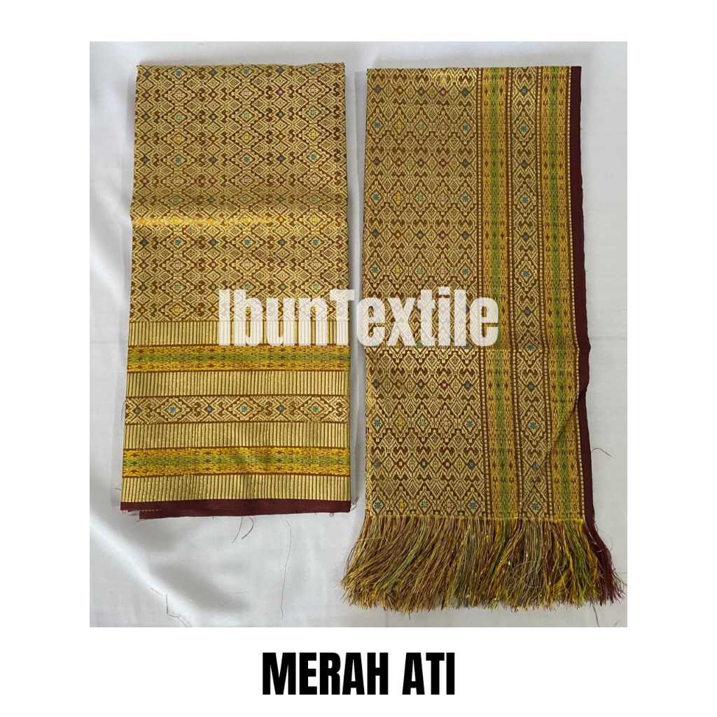 set Kain songket Palembang , selendang dan sarung Variasi Merah Ati , kain songket best seller, kain