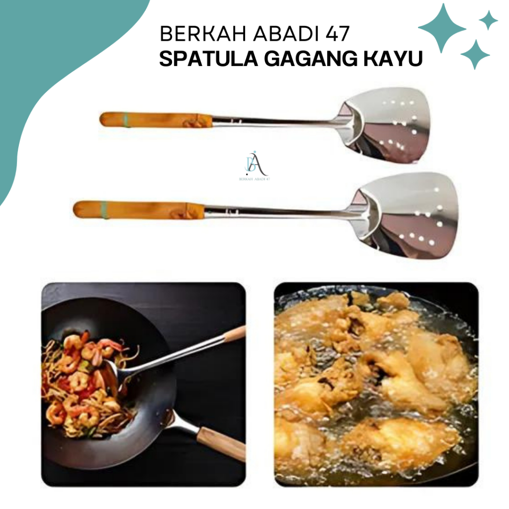 Sutil Lubang Stainless Gagang Kayu/ Sodet Lubang Stainless Gagang Kayu/ Spatula Lubang Stainless Gag