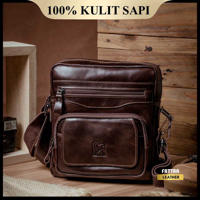 Tas Selempang Kulit Sapi Asli Pria Original 100% Tas Slempang Sling Bag Kulit Cowok Reven Breaker