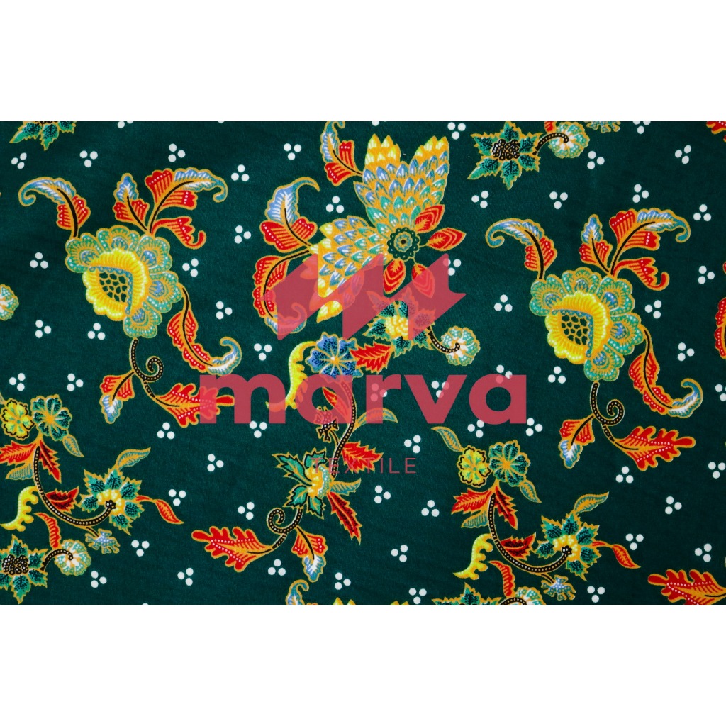 Kain Batik Meteran Premium Bahan 100% katun motif bunga dan daun warna warni by Marva textile