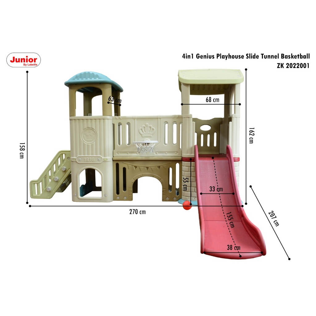 Labeille ZK 2022001 4in1 Junior Genius Playhouse Slide Tunnel Basketball