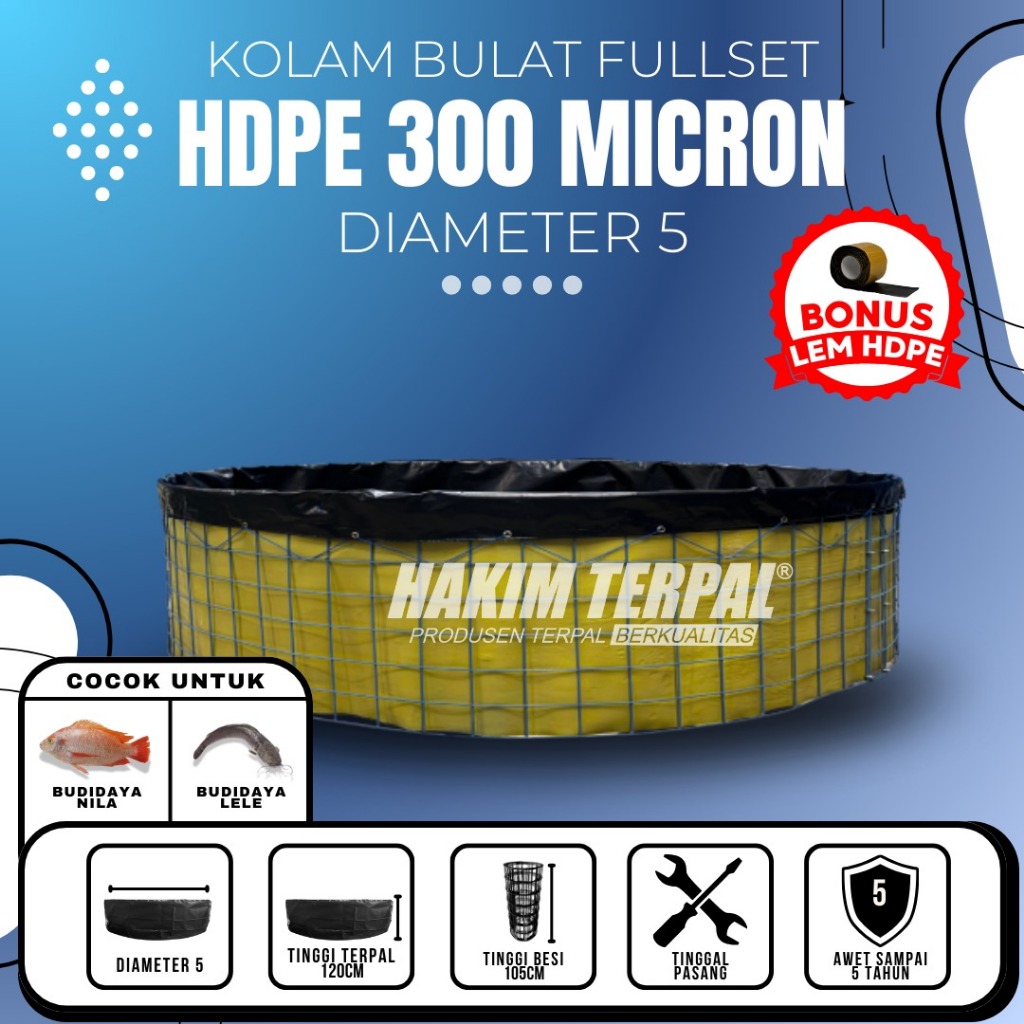 KOLAM BULAT D5 HDPE 300 MICRON FULLSET