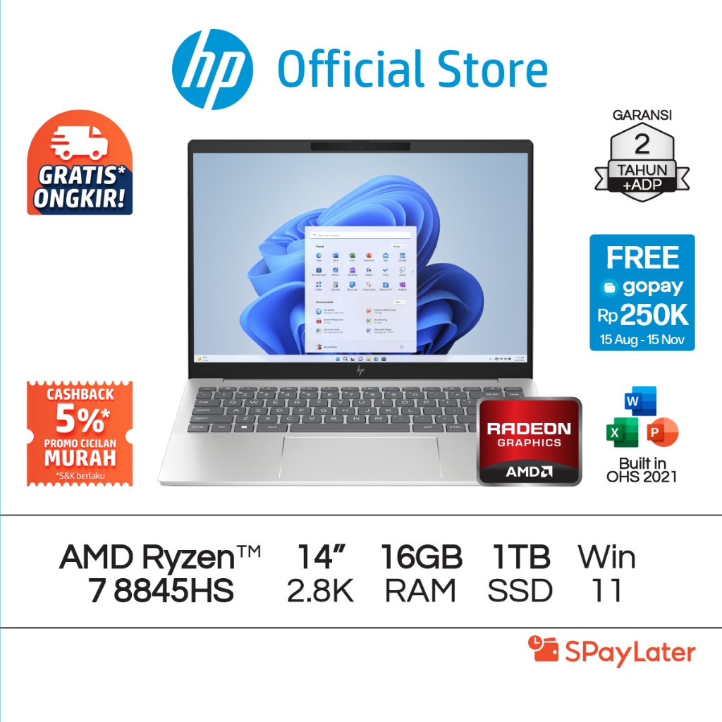 Cicilan Murah SPL - Laptop HP Pavilion Plus AMD Ryzen 7 Radeon 16GB RAM 1TB SSD Silver / Blue Window