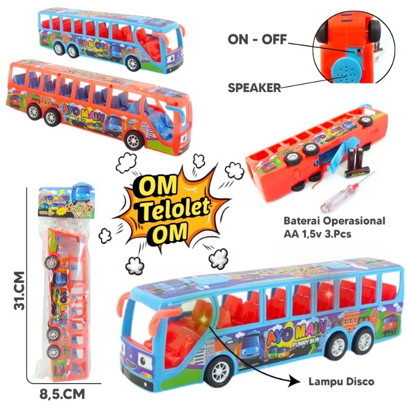 Mainan Anak Funny Bus Suara Telolet Dan Nyala Lampu Disco HKR 33-02499LM