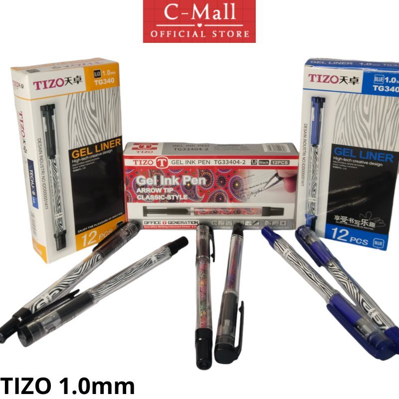 

C-Mall pen Gel Pen Tizo TG 340 1.0mm Pulpen Tizo TG 33404-2 pen Gell Tizzo untuk tanda tangan 1 lusin isi 12 pcs