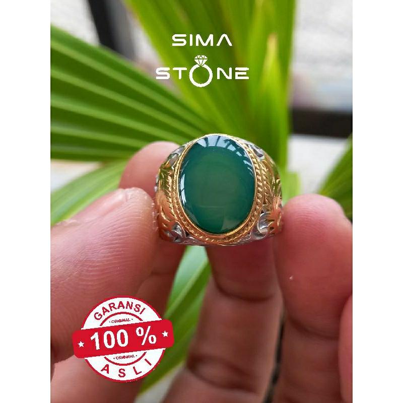 Cincin Batu Akik Yaman Ahdhor Ring Titanium Gold Motif Ukir Bolong