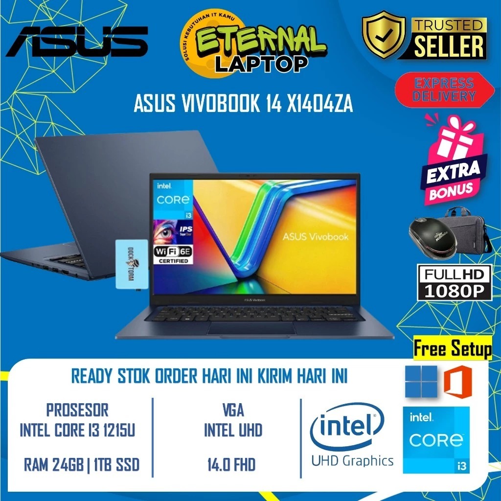 Laptop Baru Asus Vivobook 14 A1404ZA intel Core i3 1215U Ram 24GB 1TB SSD FHD Windows Original