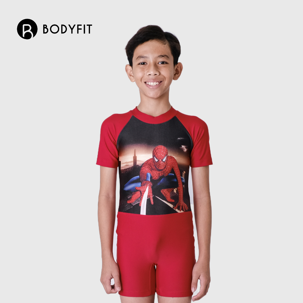 Bodyfit Spiderman Swimsuit Kids Red | Baju Renang Selam Pendek Anak Laki-Laki