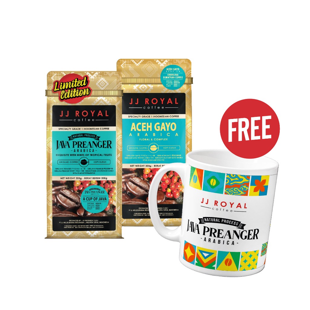

Bundling Mix Kopi JJ Royal Java Preanger Arabica + Aceh Arabica Free Mug