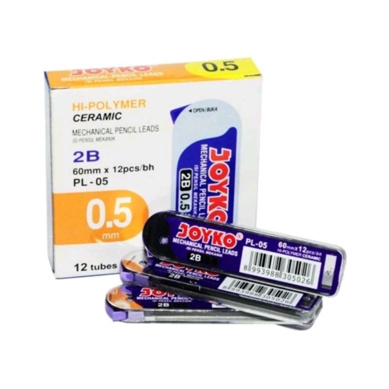 

isi Pensil Mekanik /Pencil Lead 0,5mm Joyko 2B Harga 1Kotak isi 12 Tube