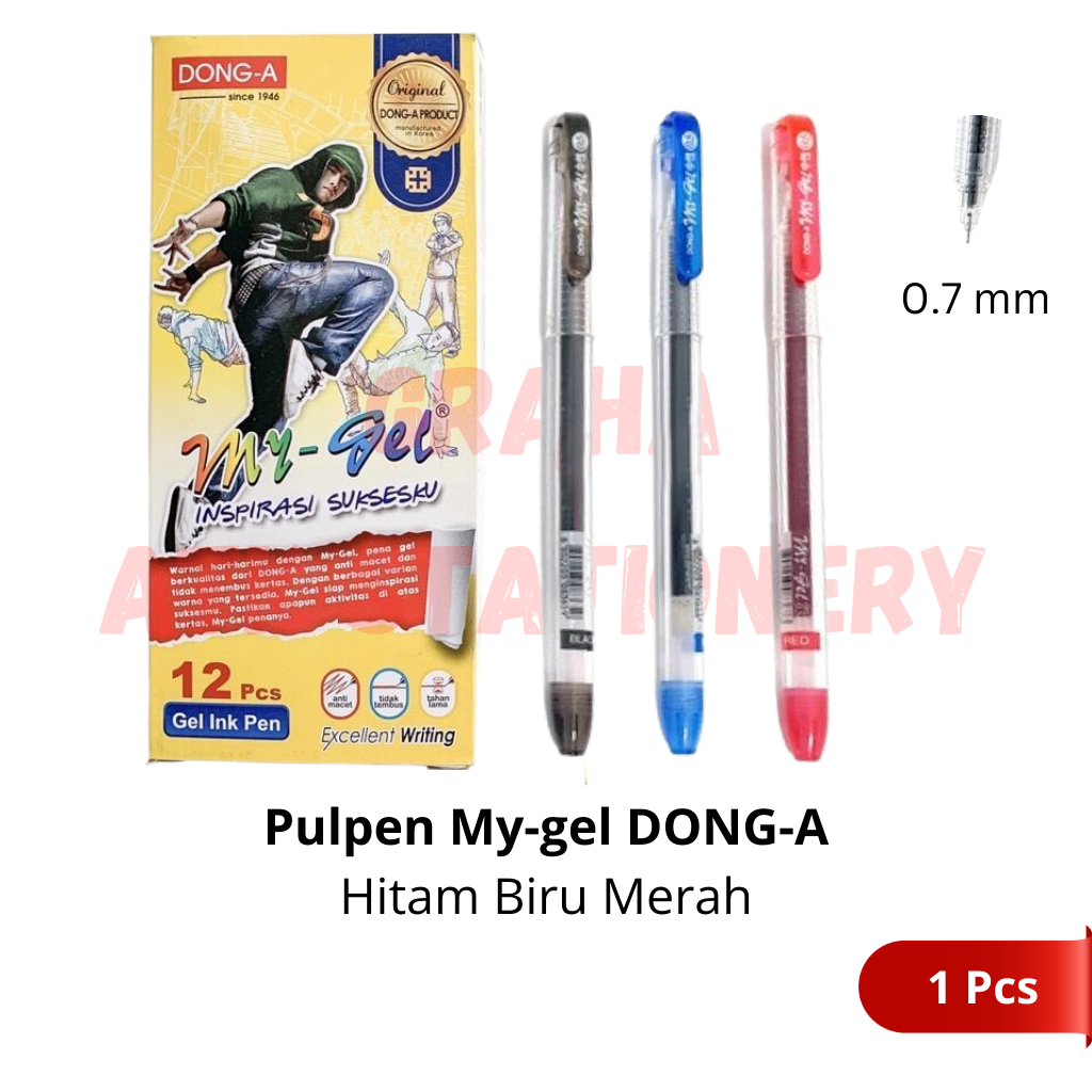 

[1 Pcs] Pulpen My-Gel Dong-A Hitam, Biru, Merah / Gel Pen 0.5mm My-Gel Dong-A