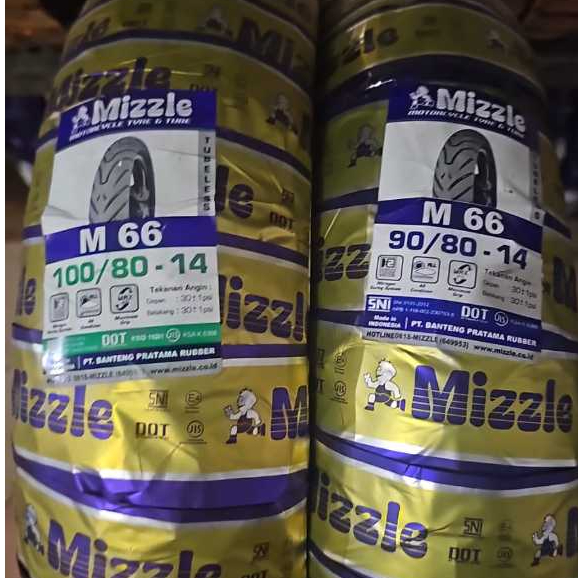 Paket  Ban mizzle tubeless 90/80-14 dan 100/80-14 m66 m 66 m77 m 77 (2 ban)