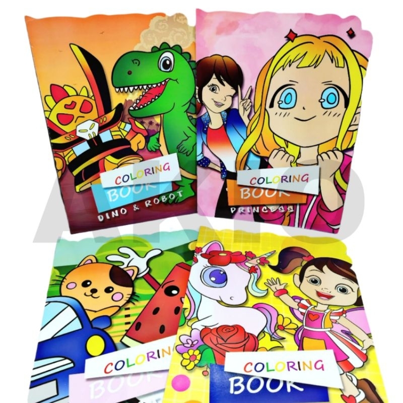 Buku Mewarnai Anak Paud TK SD 2 3 4 5 Tahun BESAR Karakter CUTE GIRLS PRINCESS DINO ROBOT CUTE STUFF