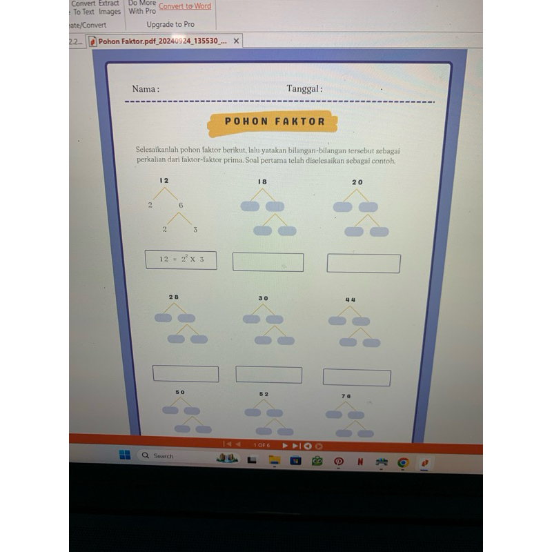 

LATIHAN SOAL SD MATEMATIKA POHON FAKTOR 6 LEMBAR