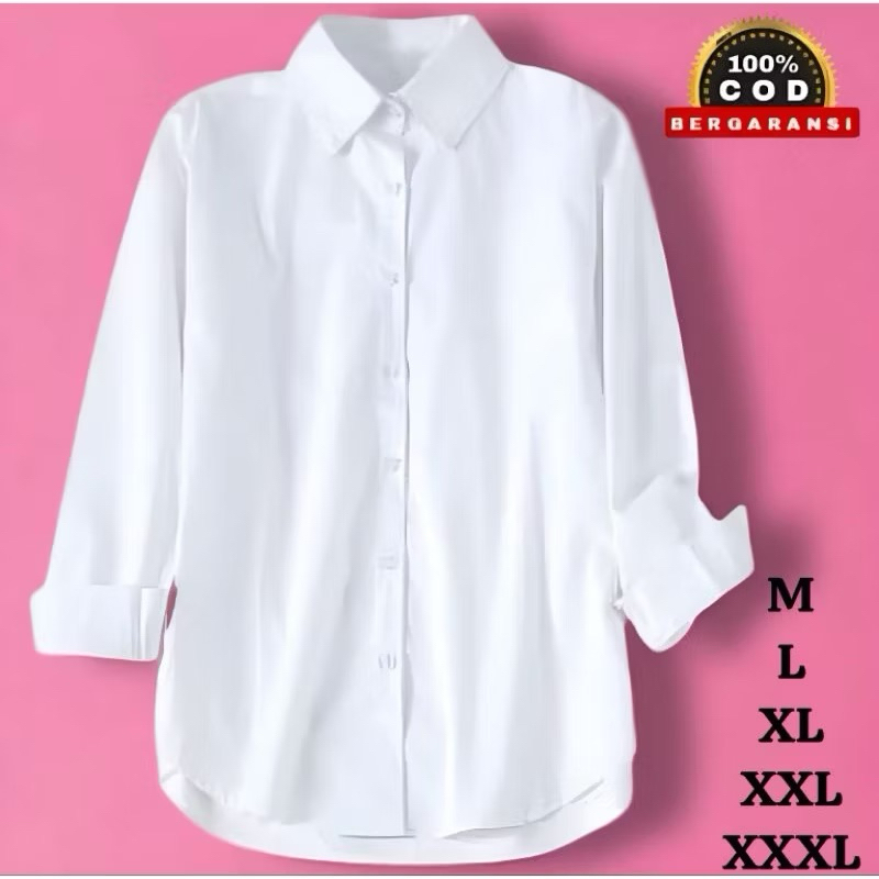 Kemeja Wanita Putih Hitam Lengan Panjang Casual Formal Kerja Kantor
