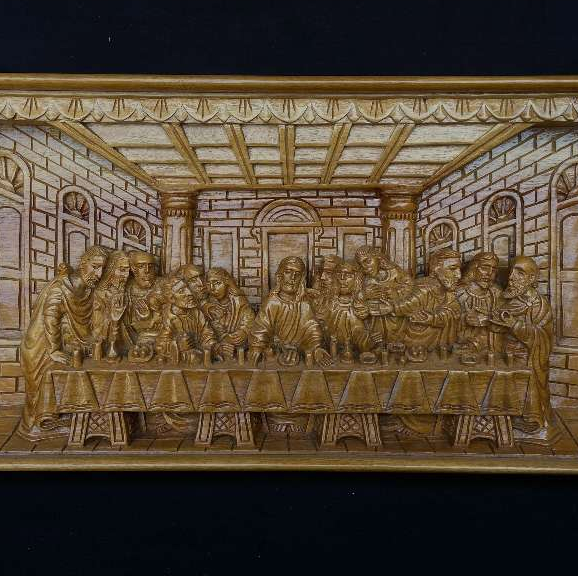 Ukiran Perjamuan Kudus Kayu Buatan Tangan Bali 56 x 27 x 5 cm