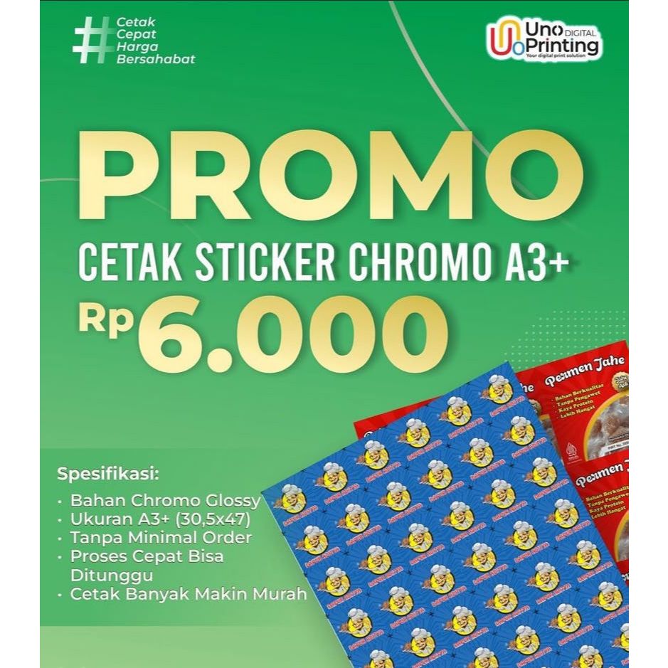 

Cetak Stiker Murah A3+ Murah (Chromo+Potong Pola) | Cetak Stiker Label Kemasan Murah