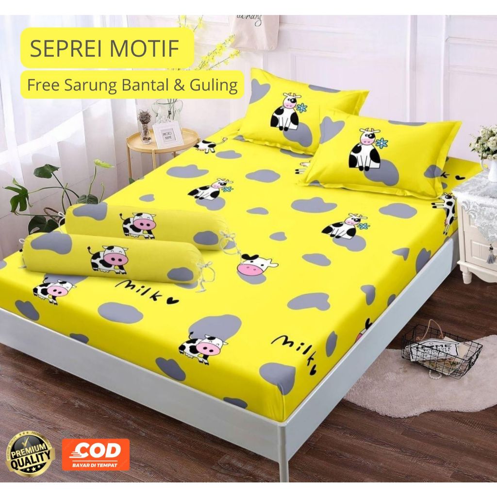 Seprei Motif Sapi Yellow Ukuran 90x200 / 120x200 / 140x200 / 160x200 / 180x200 / 200x200 / Sprei Moo