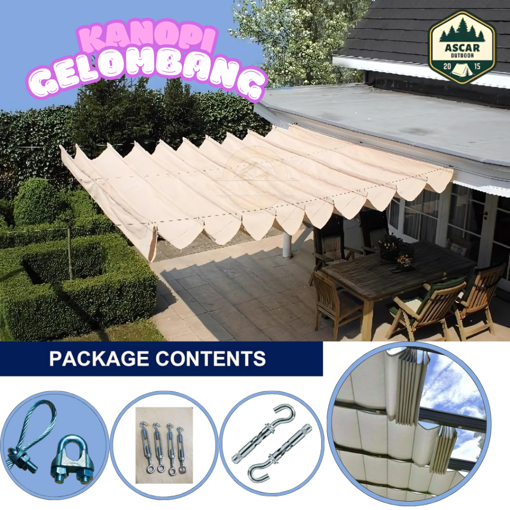 Tenda Awning Kanopi Gelombang Custom Ukuran Bahan Cordura D300