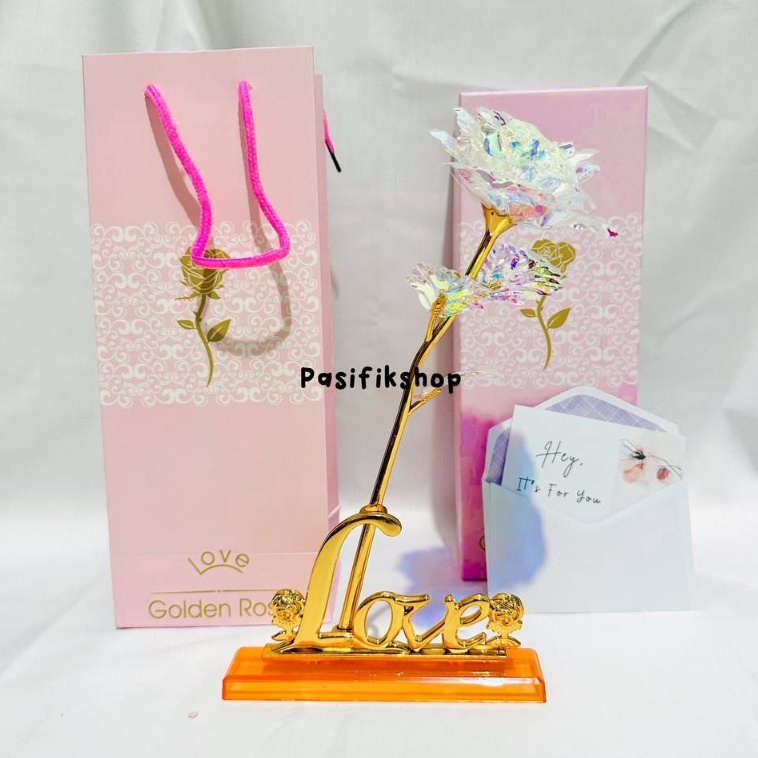 

Box Gift Bunga Mawar untuk kado pacar teman dan sahabat Mawar Flower Gold Rose Pink