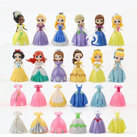 Princess Frozen Sofia Ganti Baju 12 Dress 24 Mainan Figure Set Miniatur Topper FG711