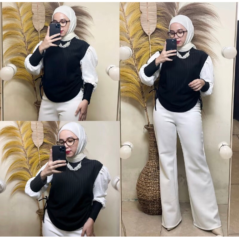 ATASAN WANITA BLOUSE HORNET KOMBINASI CRINKLE ATASAN WANITA KOREAN STYLE