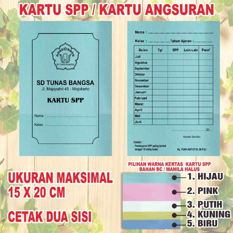 

Kartu SPP/Kartu Administrasi/Kartu Pembayaran manila (350 pcs)