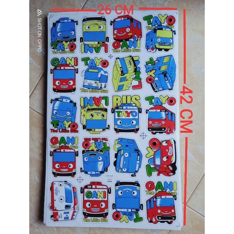 

Stiker lembaran TAYO ukuran26×42cm isi 20 stiker