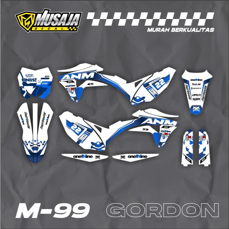 Decal Gordon motif putih biru full body - dekal klx gordon custom