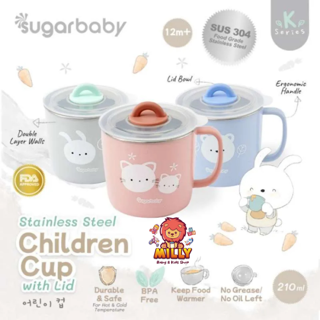 

Lezatoz_Genz (Free Bubble Wrap) Sugar Baby Stainless Steel Children Cup With Lid Gelas Bayi Gelas