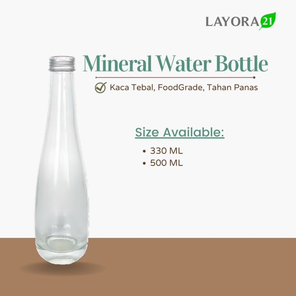 Layora21 Mineral Water Glass Bottle | Botol Kaca Air Mineral Estetik | Botol Air Hotel (C026)