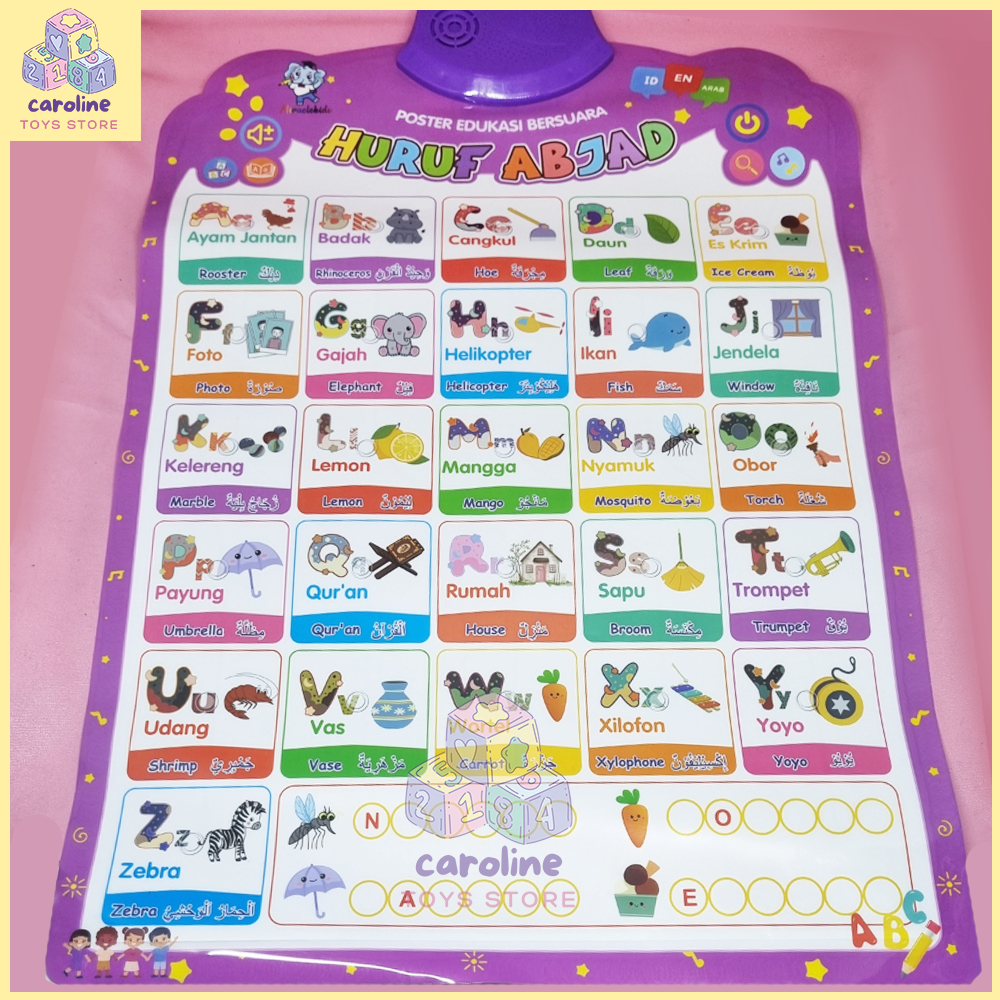 Poster Belajar Angka dan Huruf Poster Edukasi Anak Bersuara Belajar ABC dan Alfabet