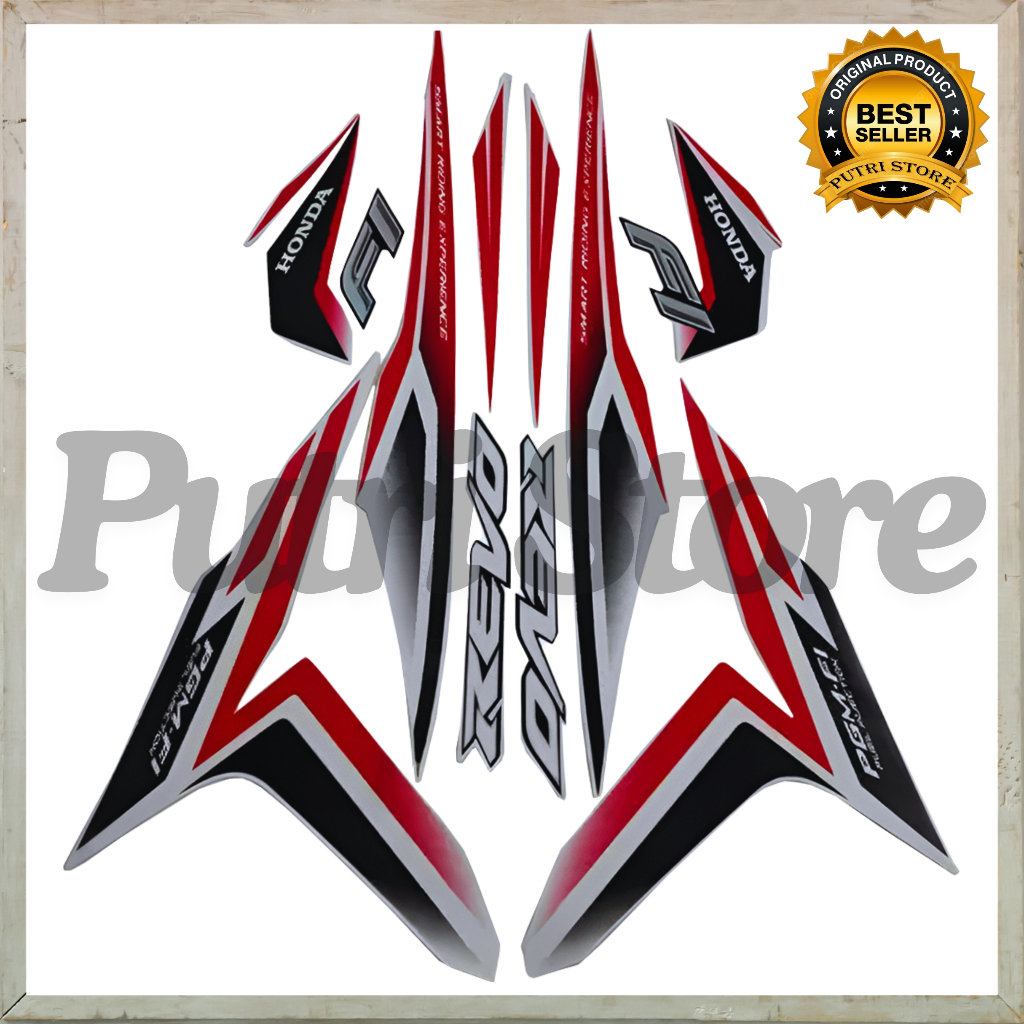Stiker Striping Honda Revo Fi 2016 2017 Putih Merah List Body Standar Revo Fi 2016 2017