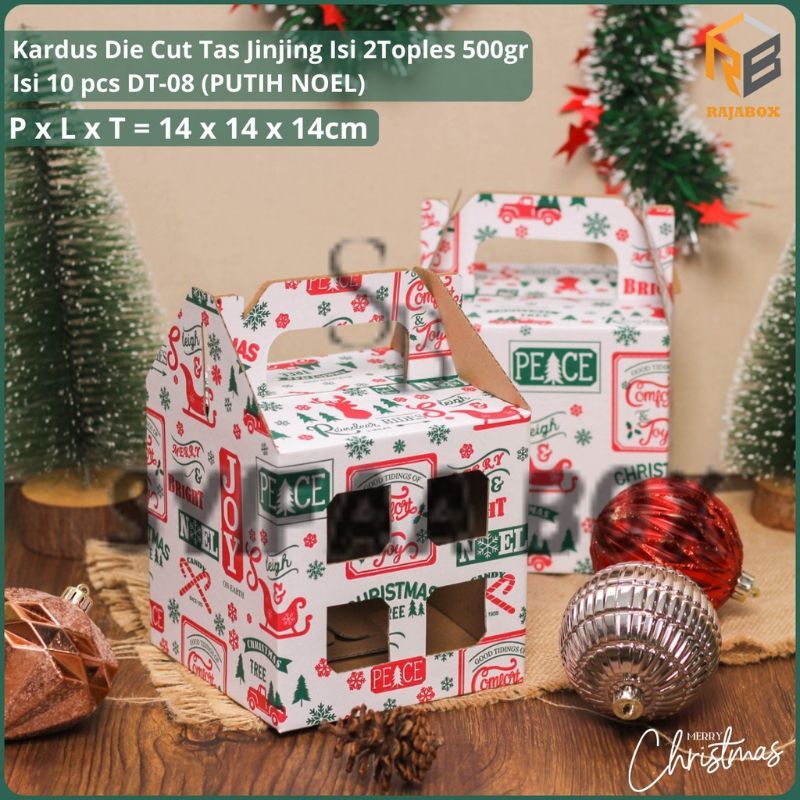 

( 10 pcs ) Dus Jinjing 2 Toples Kuker 500gr Kardus Tenteng Packaging Hampers Putih Natal