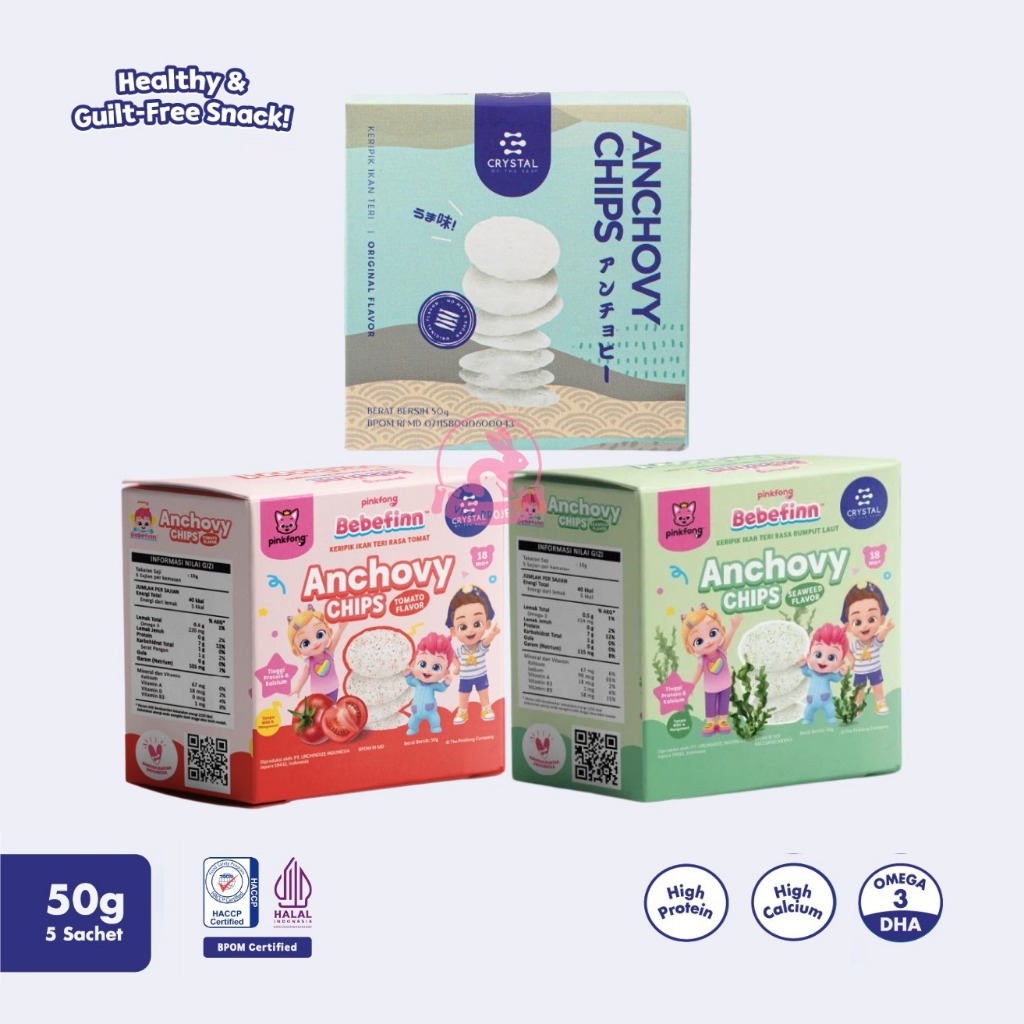 

12+ CRYSTAL OF THE SEA ANCHOVY CHIPS ORIGINAL SEAWEED TOMATO 50G SNACK MPASI