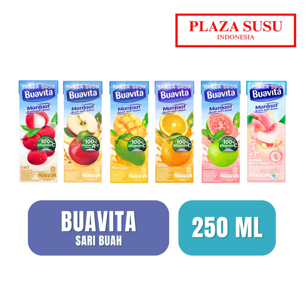 

JUICE BUAVITA RASA GUAVA JUS APEL MANGO ORANGE GUAVA PEACH LYCHEE 245ML KOTAK