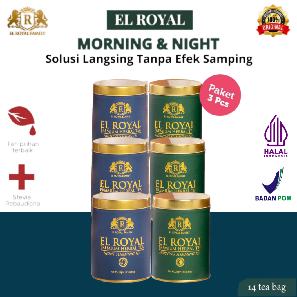 

El Royal Premium Herbal Tea (3 Paket) 3X Lebih Cepat Menurunkan Berat Badan dengning & Night Sliman Morming Tea
