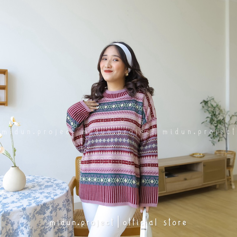 Midun.project - Azura Atasan Rajut Wanita Korean Style Motif Tribal