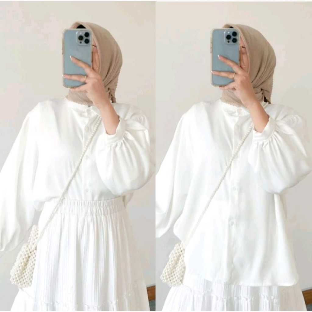 Kemeja Wanita/Kemeja Wanita Lengan Balon/Atasan Wanita/Atasaan Putih/Kemeja Blouse