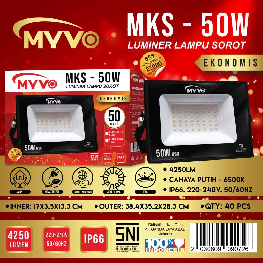 Kap Lampu Sorot LED 50W Putih MKS 50W Ekonomis MYVO (15,5cmx11cm)/Kap Sorot Slim IP 66 Murah dan Bag