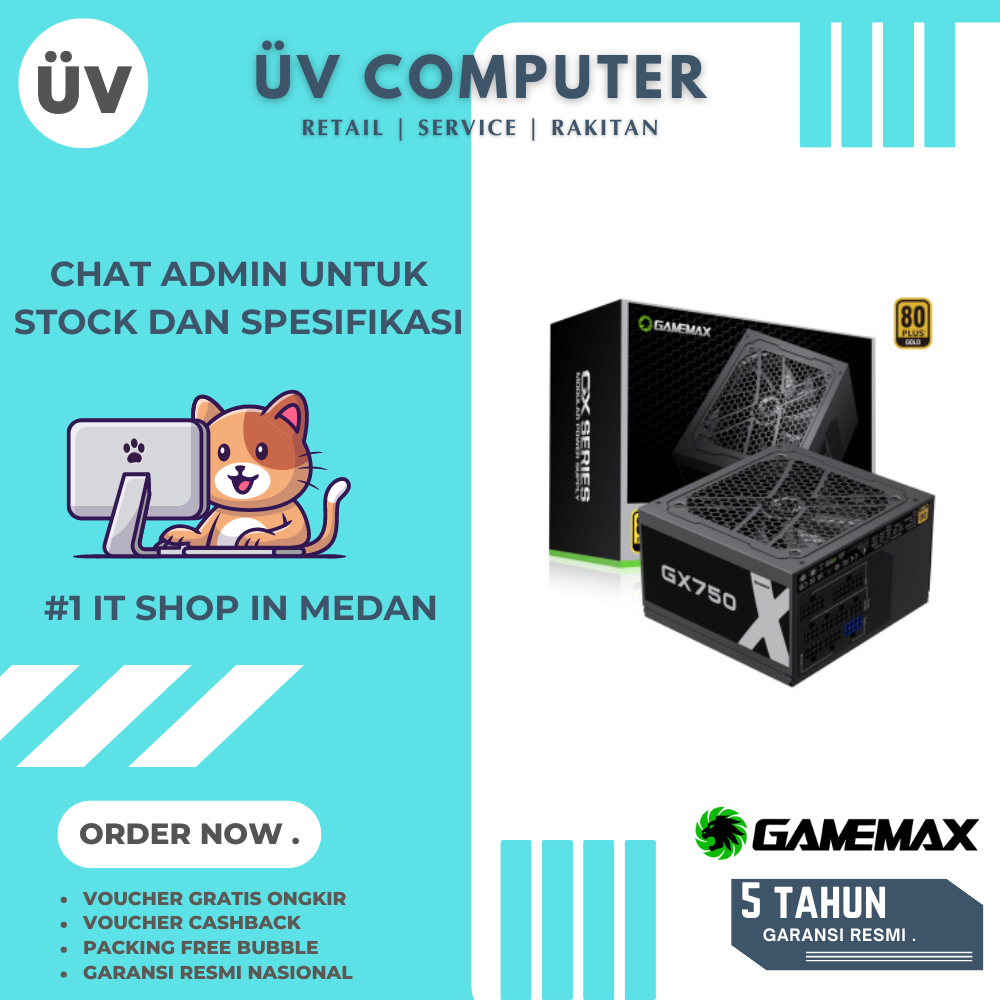 Power Supply PSU Internal PC Komputer Gamemax GX-750 GX750 750W | Black Hitam | Full Modular 80+ Plu