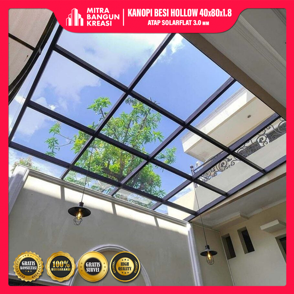 Kanopi Solarflat Polycarbonate Setara Rangka Besi Hollow Galvanis Atap Jemuran Taman [KH010]