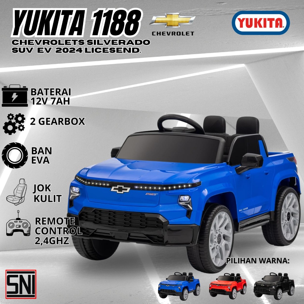 MAINAN MOBIL AKI ANAK REMOTE KONTROL YUKITA 1188 Chevrolets Silverado SUH EV 2024 Official Licensed
