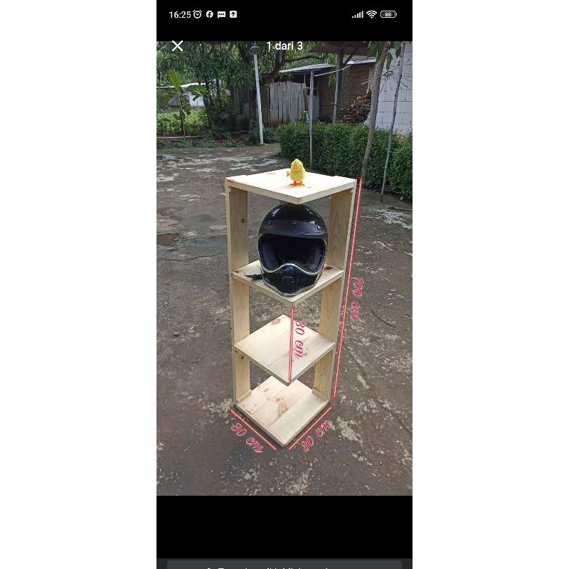 rak helm sudut  kayu jati belanda