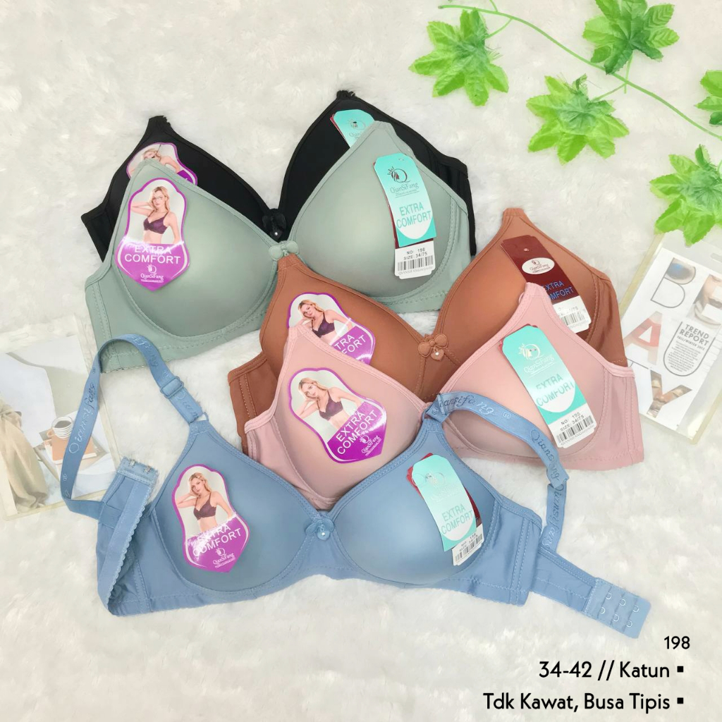 RVC75 - QIANSIFANG Bra Busa Tipis Tanpa Kawat 32-42 Kait 2 dan 3 BH Remaja Underwear Katun Polos Pak